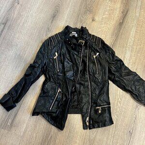 Black Leather Jacket with gold deatiling